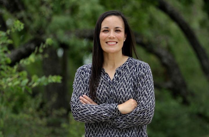 Gina Ortiz Jones, the Democratic nominee for a House seat in West Texas, poses for a photo, Friday, Aug. 10, 2018, in San Ant