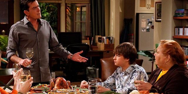 Charlie Sheen, Angus T. Jones and Conchata Ferrell are shown during the taping of "Two and a Half Men" in Los Angeles.