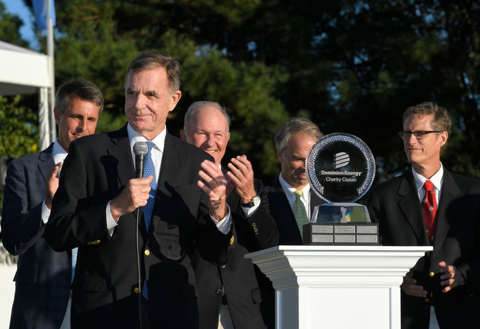 Dominion CEO Thomas Farrell speaks at the PGA Tour Champions Dominion Energy Charity Classic at The Country Club of Virginia 