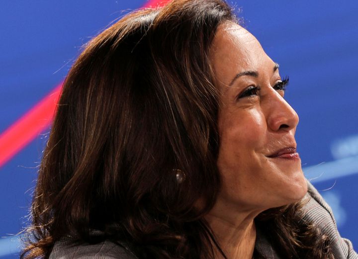 Presumptive Democratic vice presidential nominee Kamala Harris participates in a briefing on the coronavirus during a campaig