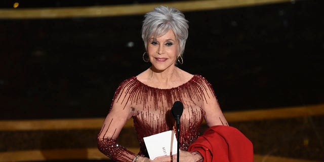 Jane Fonda is shown presenting the award for Best Picture at the Oscars on Sunday, Feb. 9, 2020, at the Dolby Theatre in Los Angeles. 