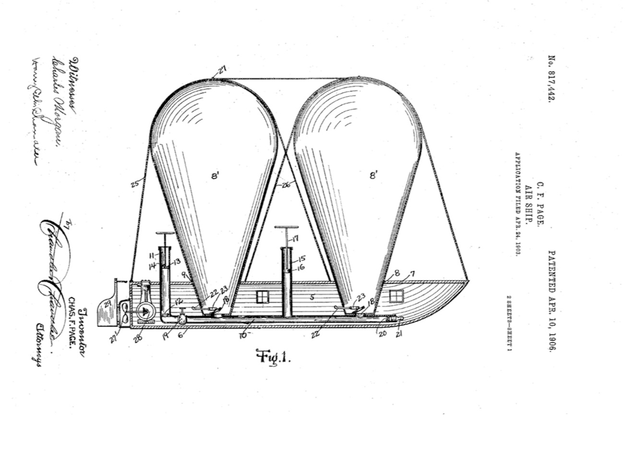 Charles Frederick Page, Inventor of the Bi-Ballooned Flyable Airship, 1903